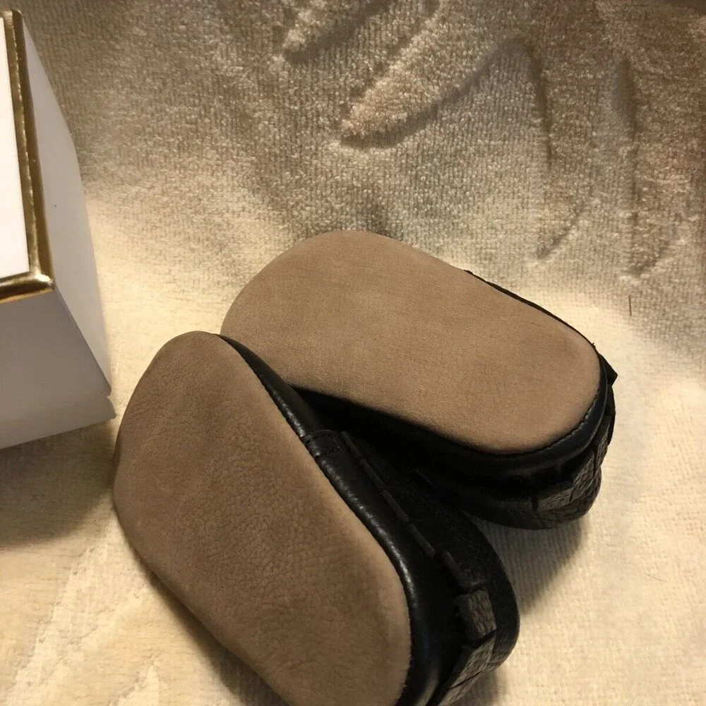 Ella Bonna Moccasins Soft Sole Infant Baby Size 4 Classic Black Leather